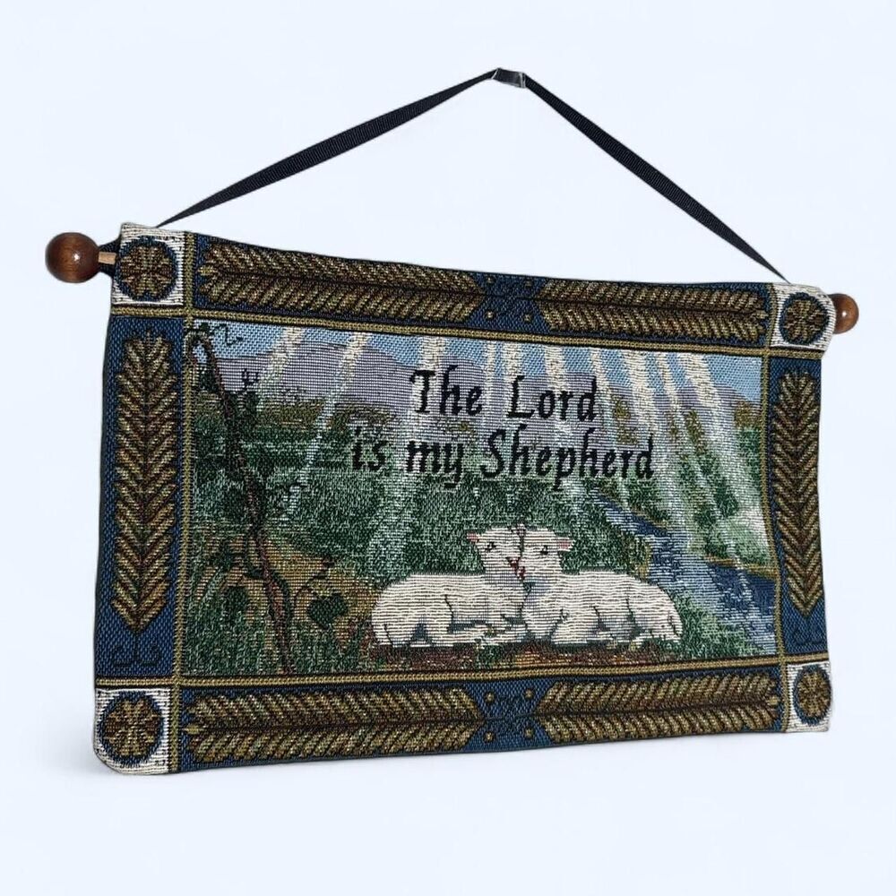 The Lord is My Shepherd Psalm 23 cotton woven tapestry needlepoint wall hanging - Picture 5 of 7
